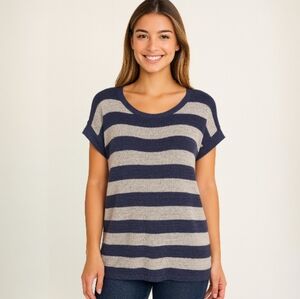 WD.NY  Striped Navy / Light Beige Knit Lightweight Sweater Top